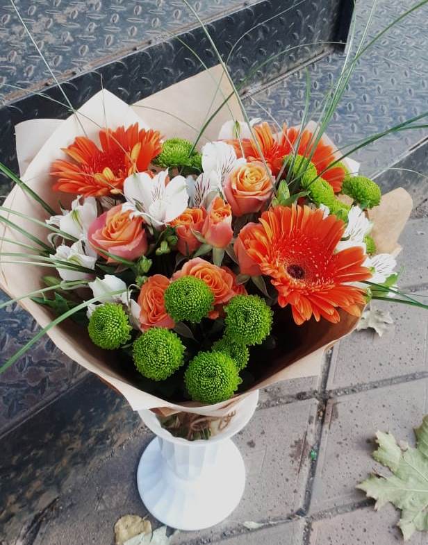 Букет цветов из: Герберы, Хризантемы, Альстромерии и Розы в Сторожевой