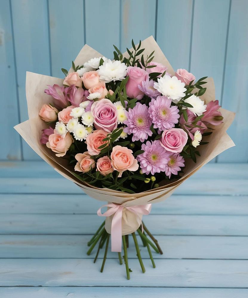 Букет цветов из: Хризантемы, Розы и Альстромерии в Сторожевой