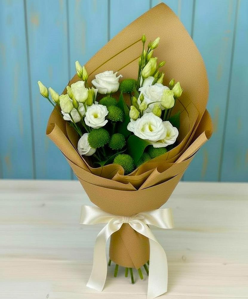 Букет цветов из: Хризантемы и Лизиантусы в Сторожевой