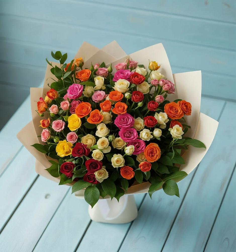 Букет Микс из разноцветных кустовых роз в Сторожевой