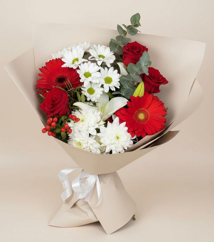 Букет цветов из: Розы, Хризантемы, Герберы и Лилии в Сторожевой