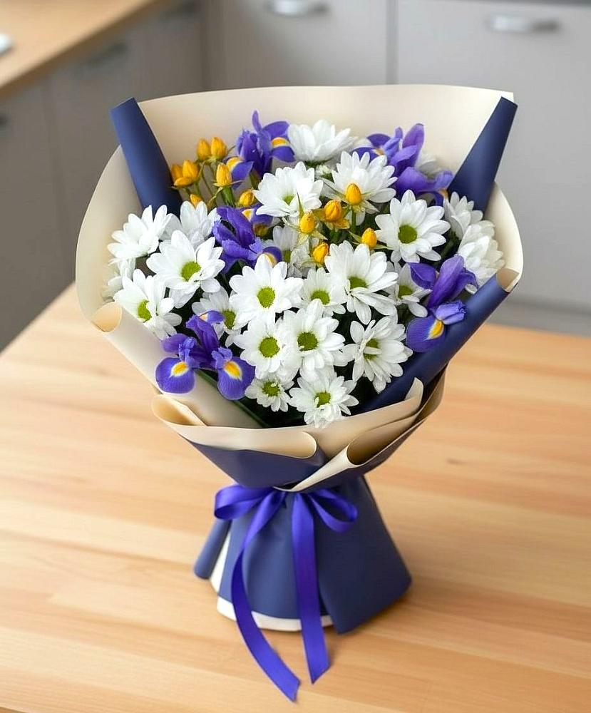 Букет цветов из: Розы, Ирисы и Хризантемы в Сторожевой
