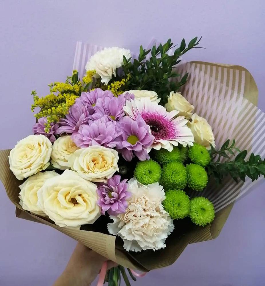 Букет цветов из: Хризантемы, Розы, Гвоздики и Герберы в Сторожевой