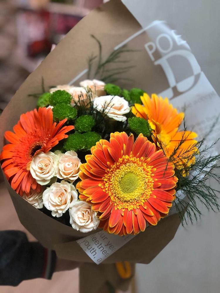 Букет цветов из: Герберы, Хризантемы и Розы в Сторожевой